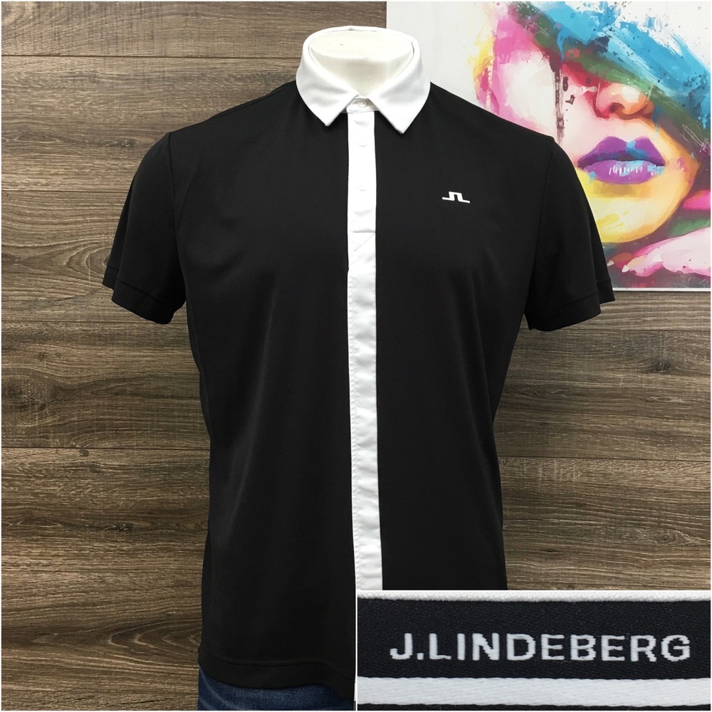 J.Lindeberg Mens Ade Regular Fit Golf Polo Shirt Black White XL Short Sleeve